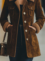 【24-hour shipping out】Casual Loose Retro Suede Lamb Wool Patchwork Multi-Pocket Coat