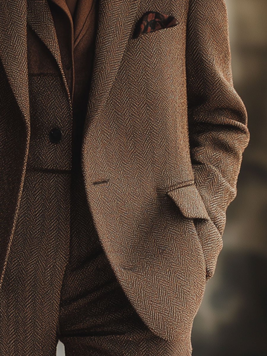 【24-hour shipping out】Casual Loose Simple Herringbone Wool Pocket Blazer