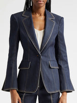 【24-hour shipping out】Retro Slim Fit Bell Sleeve Slit Denim Blazer