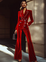 【24-hour shipping】High-End Fashion Red Velvet Suit With Silver Trim