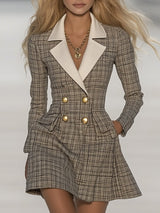 【24-hour shipping out】Classic and Fashionable Contrast Lapel Plaid Mini Dress