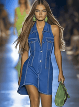 【24-hour shipping out】Premium Denim V-Neck Zipper Mini Dress