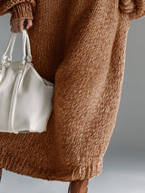 Elegant Urban Silhouette Round Neck Heathered Khaki Knitted Maxi Dress