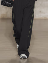 Stylish Black Pure Cotton Half-zip Sweatshirt And Wide-leg Pants Set.
