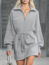Casual Grey Sweatshirt-styleWith Half-zip And Elasticated WaistMini Dress