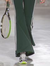 Casual Green And White Color-blocked Half-zip Sweatshirt And Flared Pants Set.