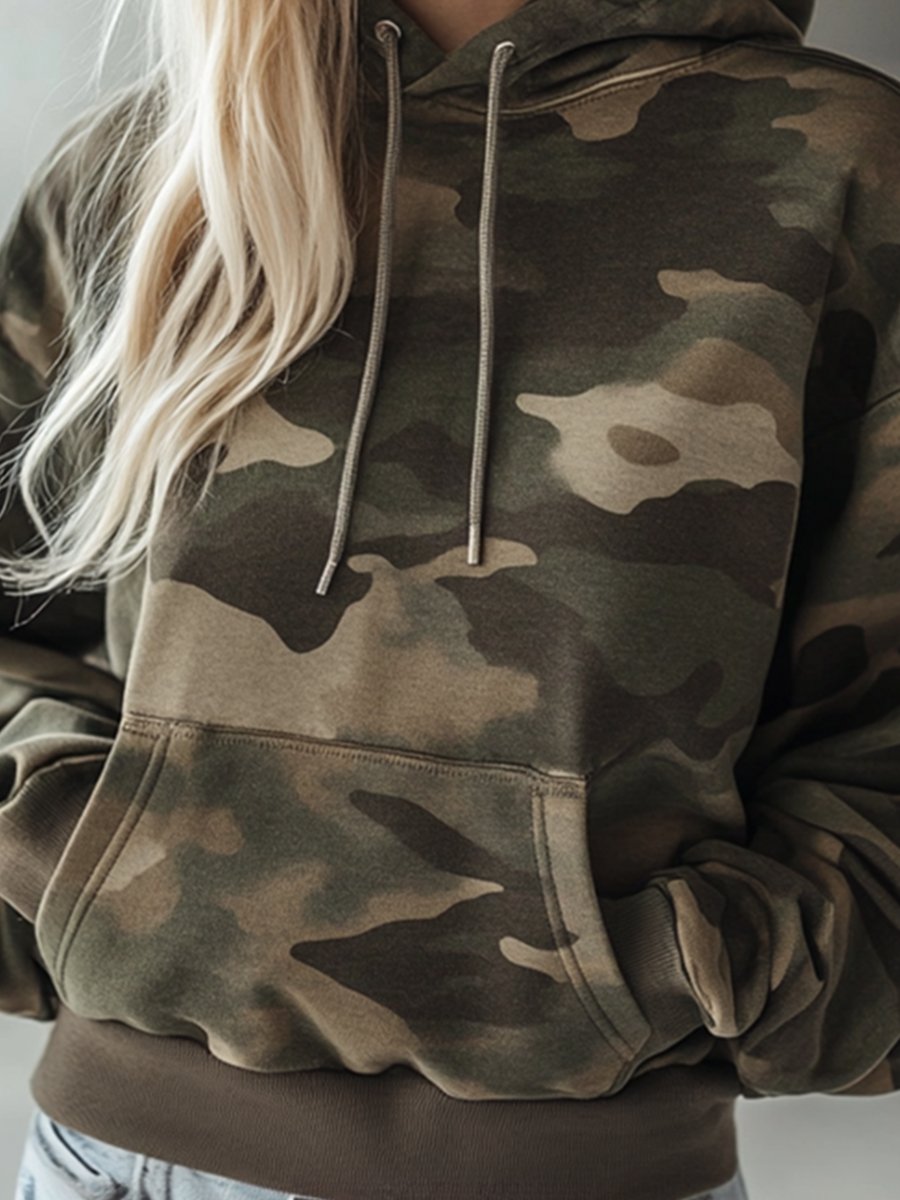【24-hour shipping out】Vintage Casual Pocket Hooded Camouflage Sweatshirt