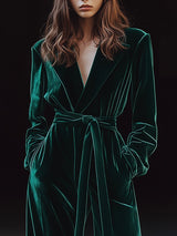 【24-hour shipping out】Retro Fashion Lapel Tie Pocket Velvet Jumpsuit