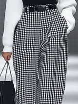 【24-hour shipping out】Fashion Retro Houndstooth Pocket Straight Pants