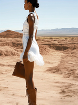 【24-hour shipping out】Stylish Casual White Denim Zipper Ruffle Trim Mini Dress