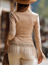 Casual Vintage Khaki Lace Tassel Jacket