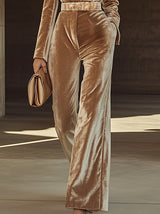 【24-hour shipping out】Fashionable High-End Lapel Velvet Champagne Long-sleeved Jumpsuit