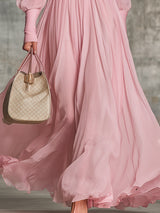 Pink Chiffon Ruffle Maxi Dress