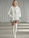 Casual And Stylish Beige-grey Ruffled White Hooded Sporty Mini Dress