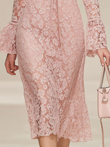 Stylish And Elegant Pink Lace Midi Dress