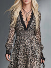 Leopard Print Lace V-Neck Chiffon Maxi Dress