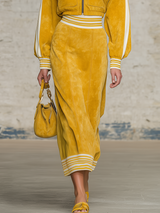 Elegant Edgy Urban-style Lapel Faux Suede Shirt And Skirt Set