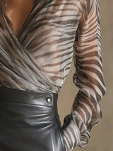 Stylish Flowing Zebra Print Chiffon Long Sleeve Shirt