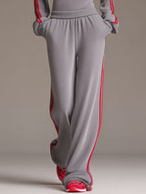 Casual Sporty Retro Red Ribbon Half-Zip Sweatshirt And Wide-Leg Pants Set