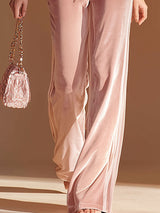 Sporty Retro-style Pink Hooded Zip-up Velvet Top And Pants Set