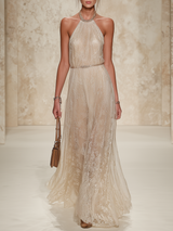Halter-Neck Lace Maxi Dress
