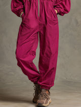 Outdoor Sports Retro Rose Red Zip-up Long-sleeved Jumpsuit