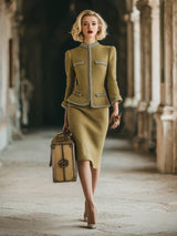 Exquisite Vintage Light Gold Tweed Jacket And Skirt Set