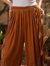 Retro Bohemian Ruffled Embroidered Velvet Cropped Pants
