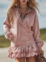 Retro Western-style Leopard Print Lapel Faux Suede Mini Dress