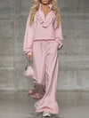 Loose-fitting Stand-up Collar Half-zip Ruffle Sweatshirt And Casual Pants Set
