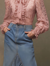 Western Retro Blue Denim Ruffle Skirt