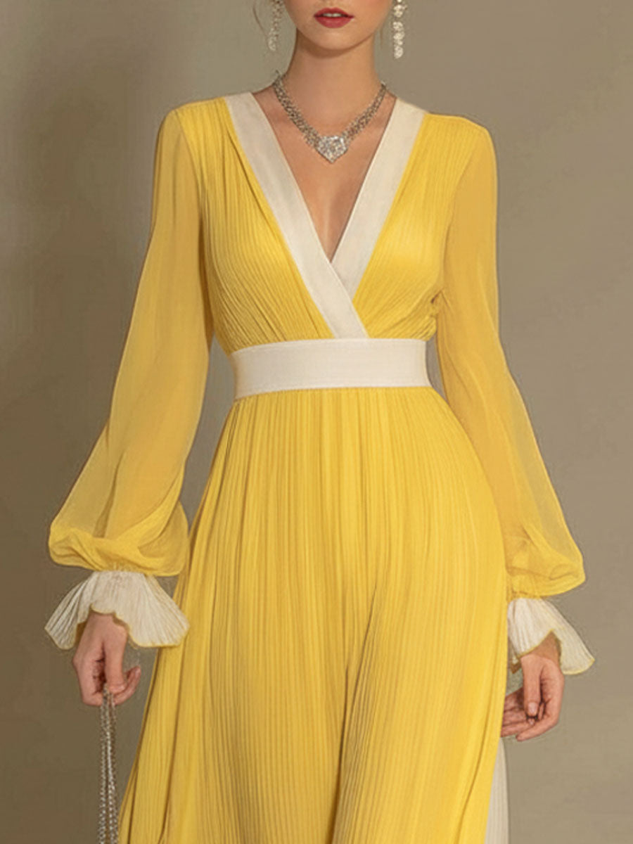 Elegant V-Neck Chiffon Maxi Dress