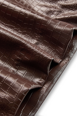Luxury Fashion Crocodile Pattern Mocha Brown Faux Leather Skirt
