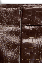 Luxury Fashion Crocodile Pattern Mocha Brown Faux Leather Skirt