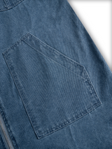 Casual Loose Retro Pocket Long Sleeve Hooded Zipper Denim Jumpsuit