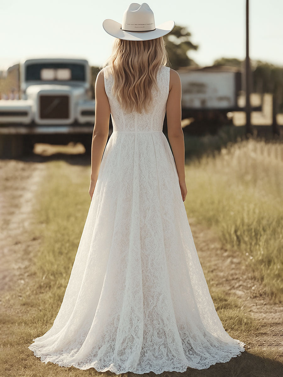 【24-hour shipping out】Western Retro White Lace Sleeveless Irregular Skirt Dress Maxi Dress