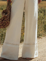 【24-hour shipping out】Women's White Linen Sleeveless Suspender Button Jumpsuit With Lace Design