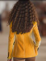 Pink Velvet Stitching Leopard Print One Button Blazer