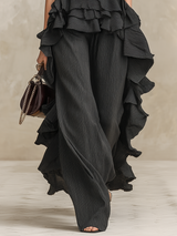 Avant-garde And Fashionable Sleeveless Top With Ruffle Details And Matching Trousers Set