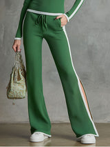 Color-blocked Collared Zip-up Long-sleeved Top And Matching Ribbed Sweatpants Set