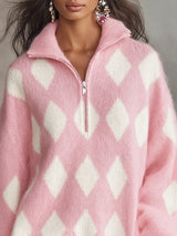 Vintage Charming Classic Argyle Knit Mini Dress