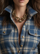 Retro Ethnic Style Lapel Reddish Brown Plaid Maxi Dress