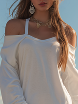 Retro Sporty Off-the-shoulder Long Sleeve Lace Trim Sweatshirt Dress