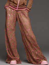 Sporty Retro Brown Hooded Sweatshirt With Leopard Print Chiffon Wide-Leg Pants Set