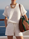 【24-hour shipping out】Casual Fashionable Holiday Style Hollow Knitted White Short-Sleeved Shorts Suit