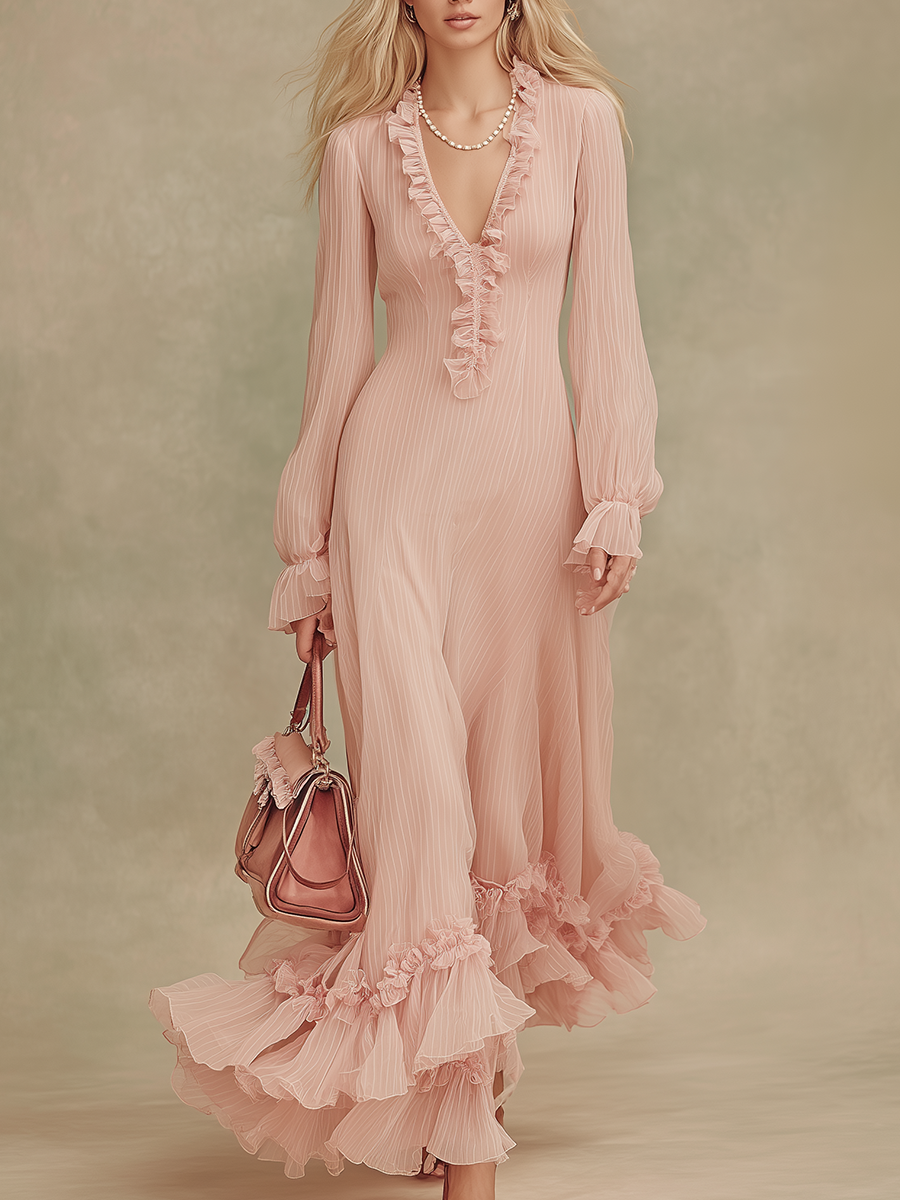 Elegant And Comfortable V-neck Chiffon Maxi Dress