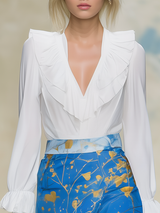 Lazy Yet Elegant Long-sleeved Top With Ruffled Details And Matching Skirt Set