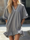 【24-hour shipping out】Casual Ultra Loose Light Grey Ruffle Short Sleeve Mini Dress