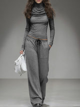 Casual Long-sleeved T-shirt And Wide-leg Pants Set