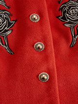 Ruffled Stand-up Collar Single-breasted Rose Embroidered Woolen Jacket